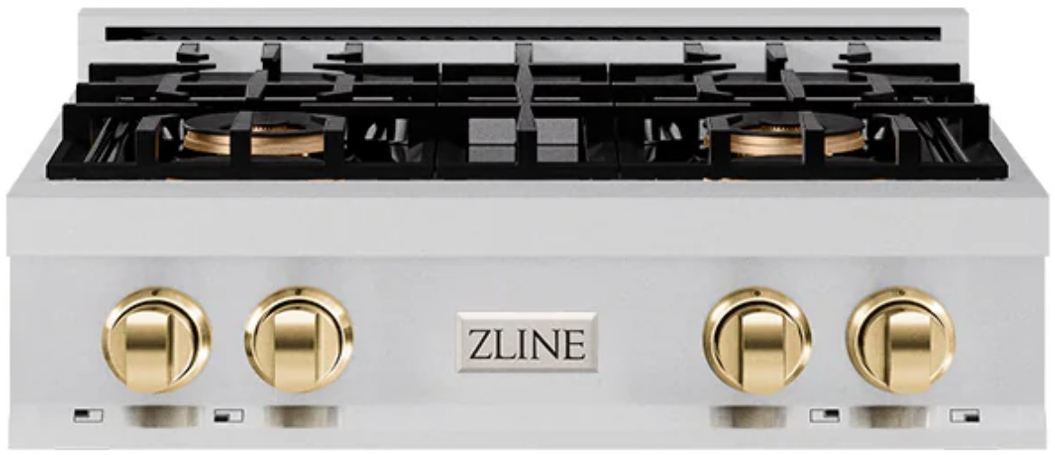 ZLINE Autograph Edition 30 in. Classic Gas Rangetop with 4 Burner DuoPro™ Cooktop in Stainless Steel and Polished Gold Accents (PCRTZ-30-G)