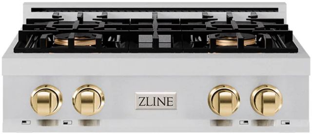 ZLINE DuoPro™ Classic 30" Stainless Steel and Polished Gold Accents Gas Rangetop with 4 Burner Cooktop -0