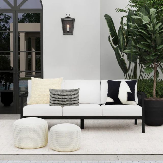 Linon Alora White/Black Aluminum/Fabric Outdoor 3-Seater Sofa-1