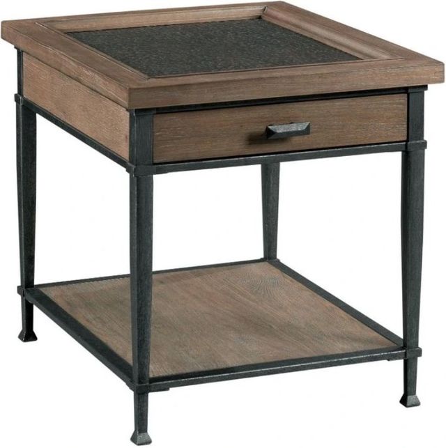 Hammary® Austin Antiqued Medium Brown Rectangular End Table with Hammered Bronze Frame-0