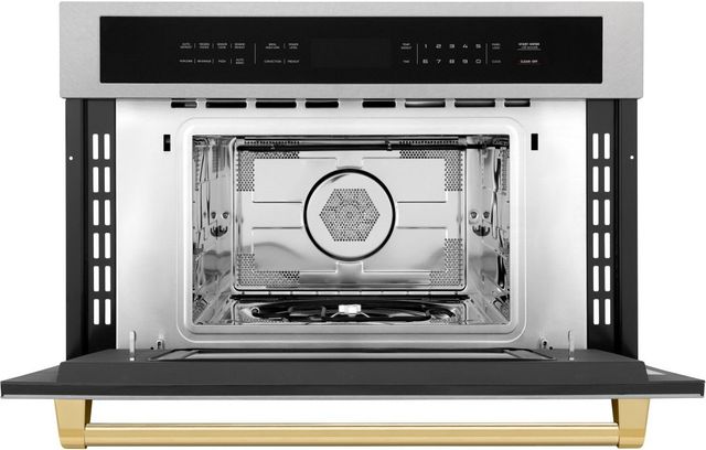 ZLINE Autograph Edition 30" 1.6 Cu. Ft. Satin Stainless Steel Built-In Convection Microwave Oven with Polished Gold Accents-1