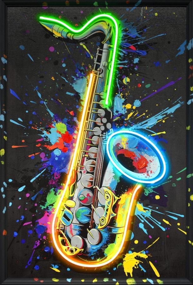 Classy Living Luminous Vivid Neon Saxophone Wall Art-0