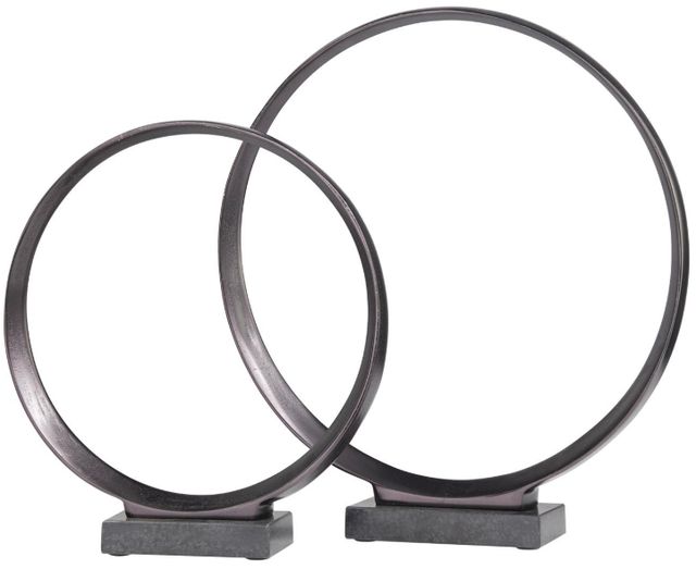 Deco Marche 2-Piece Dark Gray Geometric Sculpture with Black Base Set-1