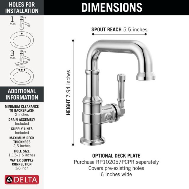 Delta Broderick® Lumicoat® Chrome 8" Single Handle Bathroom Faucet with Drain-1