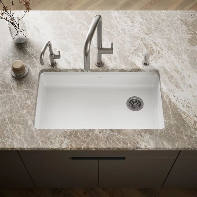 KOHLER® Riverby® White 33" Undermount Single-Bowl Kitchen Sink with Short Apron-1