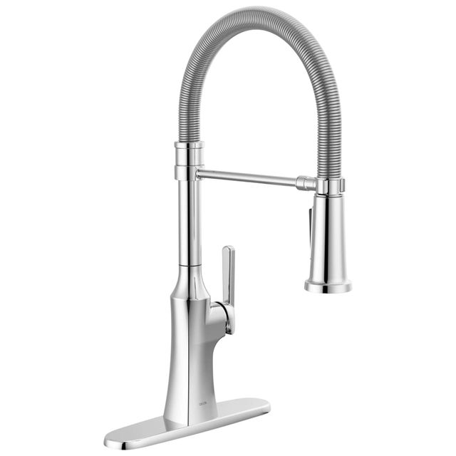 Delta Ermelo®  Chrome Single Handle Kitchen Faucet With Spring Spout -0