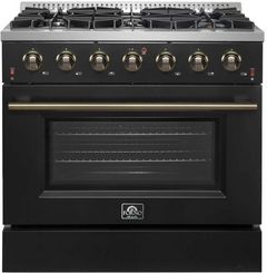 FORNO® Galiano 36" Stainless Steel Pro Style Gas Range with Black Door and Antique Brass Accents