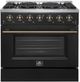 FORNO® Galiano 36" Stainless Steel Pro Style Gas Range with Black Door and Antique Brass Accents-0