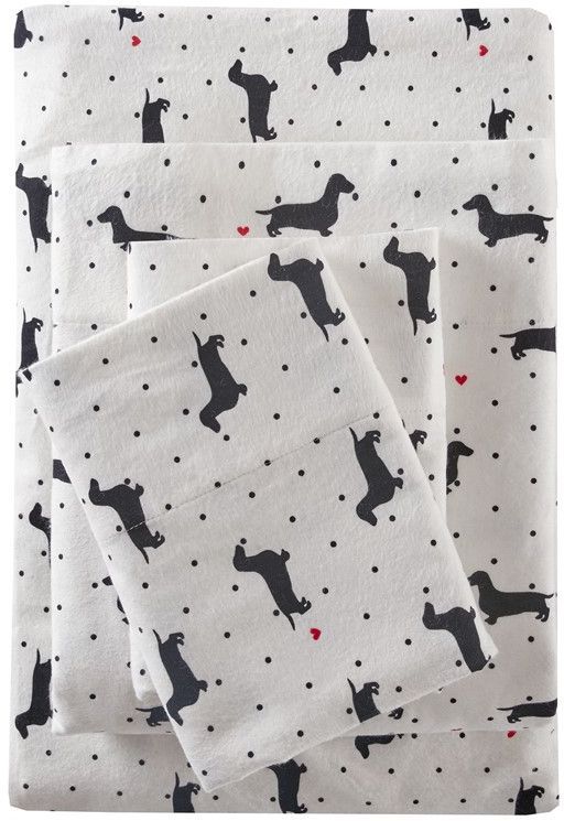 Olliix by True North by Sleep Philosophy Black Dogs King Cozy 100% Cotton Flannel Printed Sheet Set-0
