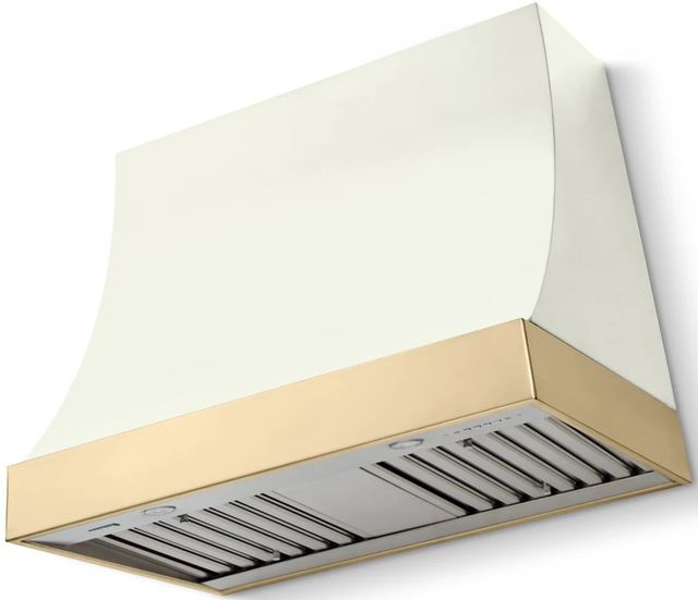 La Cornue CornuFé Marquee 36" Pure White Range Hood with Polished Brass Trim-0