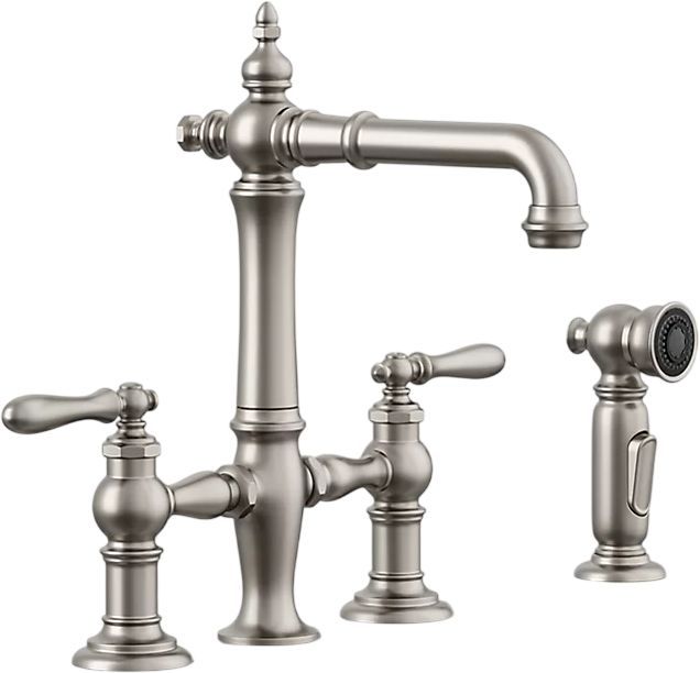 KOHLER® Artifacts® Vibrant Stainless 3-Hole Bridge Bar Sink Faucet with Side Sprayer-0