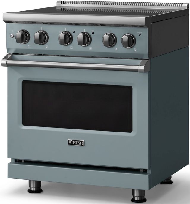 Viking® 5 Series 30" Novembery Sky Pro Style Electric Range with Polished Chrome Trim-2