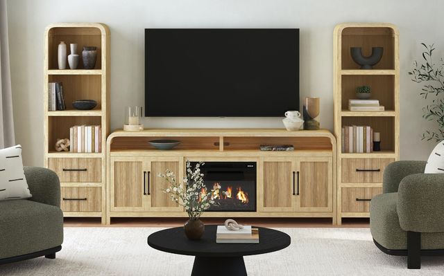Elements International Ridgemont Natural 82" TV Console with Fireplace Insert-1