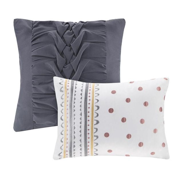 Olliix by Intelligent Design Odette Pink and Grey Full/Queen Boho Reversible Coverlet Set-3