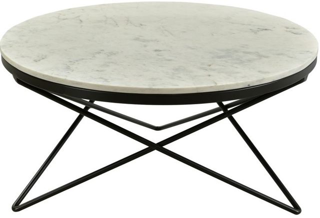 Moe's Home Collection Haley White Marble Round Coffee Table with Black Iron Base-1