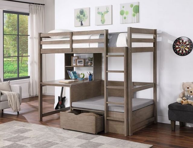 Furniture of America® Callistus Warm Gray Twin Workstation Loft Bed-3