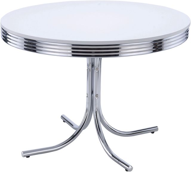 Coaster® Retro White Plated Dining Table with Chrome Silver Base
