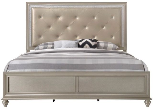 Crown Mark Lila Modern Champagne 5 Piece Queen Upholstered Panel Bedroom Set-1