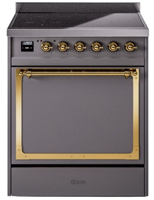 Ilve® Nostalgie II Noblesse 30'' Graphite Matte Pro Style Induction Range with Brass Trim-0