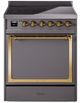Ilve® Nostalgie II Noblesse 30'' Graphite Matte Pro Style Induction Range with Brass Trim-0