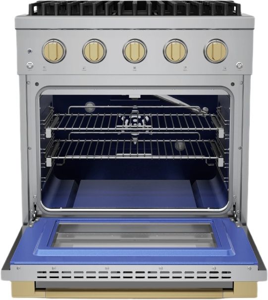 Hauslane HausPro Range 30" Stainless Steel Pro-Style Gas Range with Satin Brass Knobs-2