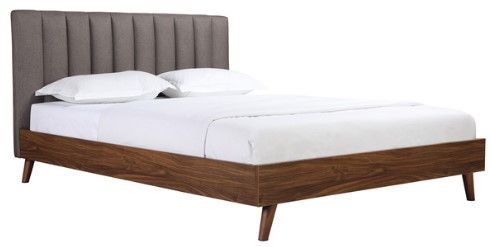 Mazin Furniture Sasha Grey/Walnut Full Upholstered Platform Panel Bed-0