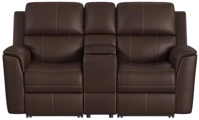 Flexsteel® Henry Dark Brown Power Reclining Loveseat with Console and Power Headrests and Lumbar-1