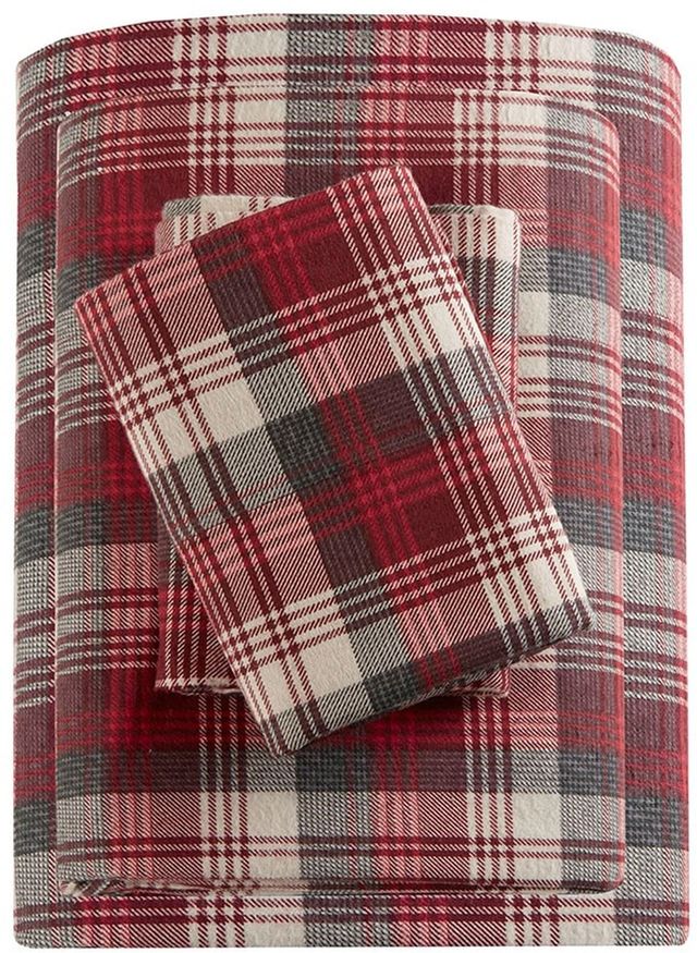 Olliix by Woolrich Red Plaid King Flannel Cotton Sheet Set-0