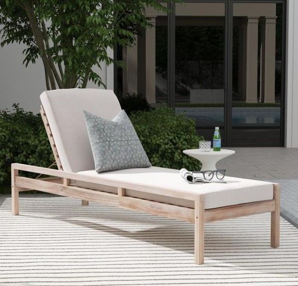 Linon Svana Beige/Natural Fabric/Wood Outdoor Chaise Lounger-1