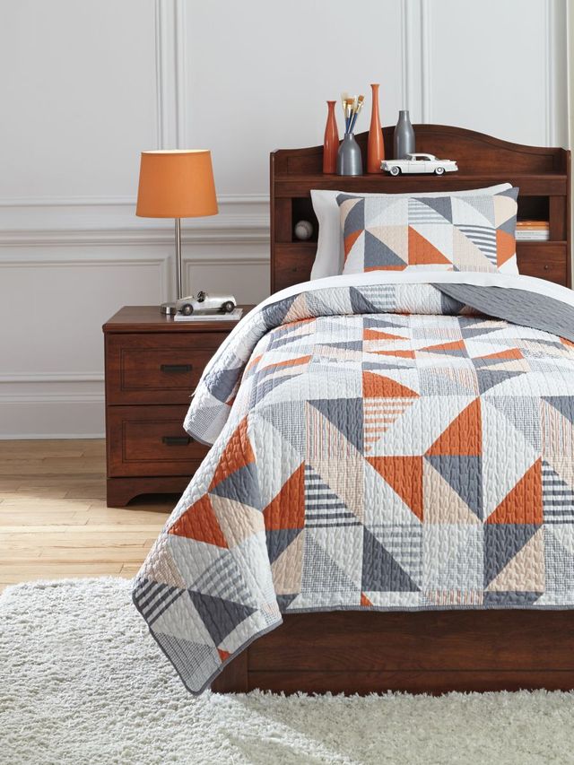 Signature Design by Ashley® Layne Gray/Orange Twin Coverlet Set-2