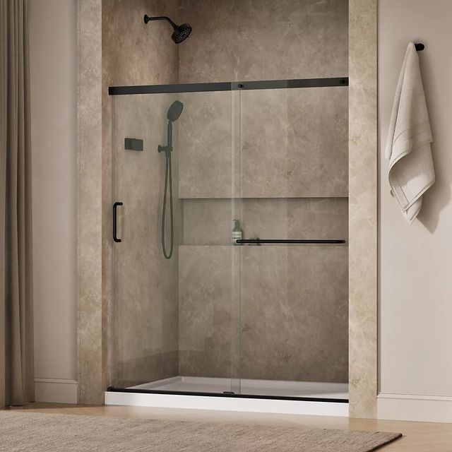 KOHLER Elate® Matte Black 71" x 56" - 60" Sliding Shower Door with Crystal Clear Glass-1