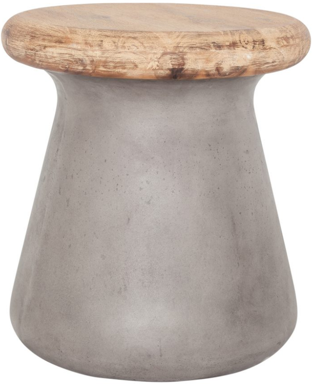 Moe's Home Collection Earthstar Dark Grey Concrete Outdoor Stool with Wood Seat-0