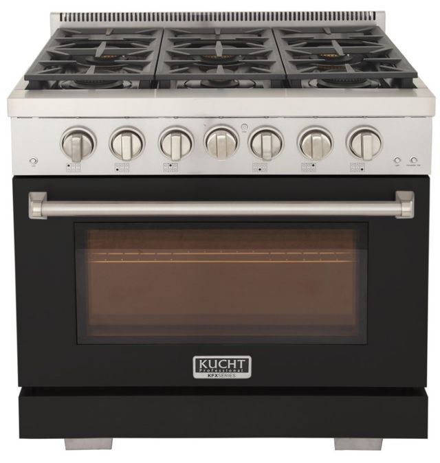 Kucht Professional KFX Series 36" Stainless Steel Pro Style Liquid Propane Gas Range with Black Door and True Simmer Burners-1