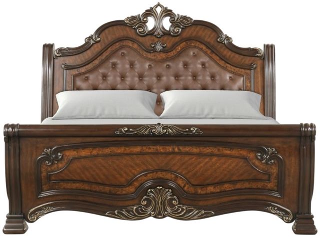 New Classic® Home Furnishings Bella Notte Mahogany Brown Queen Upholstered Sleigh Bed-2