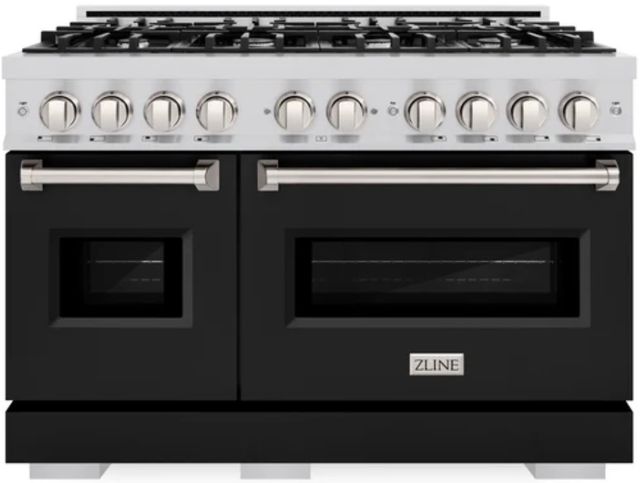 ZLINE Classic Series 48" Stainless Steel Pro Style Dual Fuel Range with Black Matte Door-0