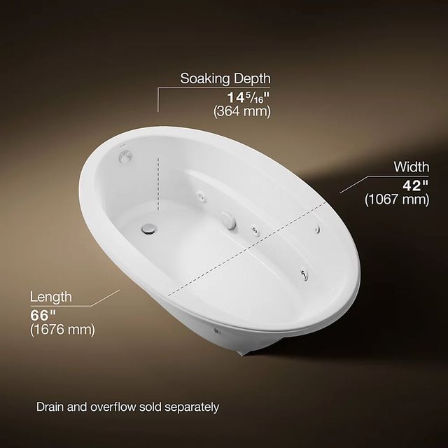 KOHLER® Sunward® White 66" x 42" Drop-in Whirlpool Bath with Bask® Heated Surface-2