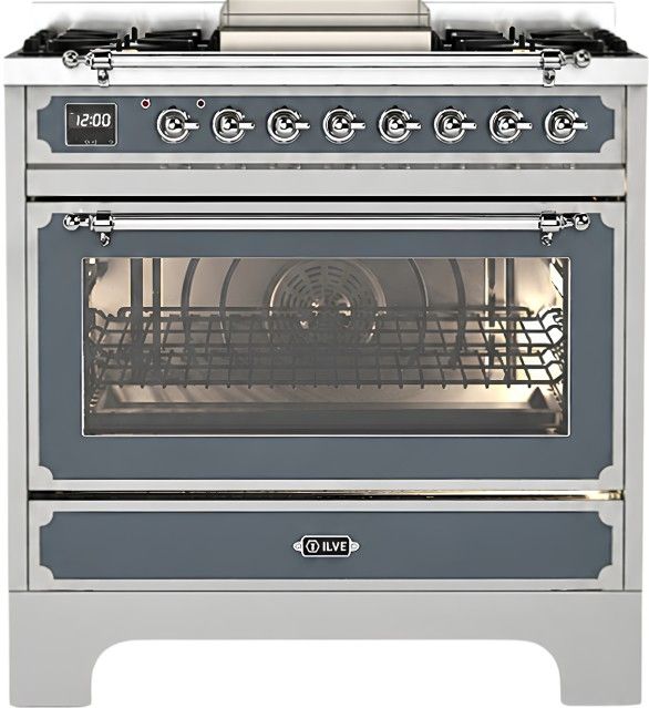 Ilve Décor 36” Blue Gray Pro Style Dual Fuel Range with 6 Burners and Griddle-0