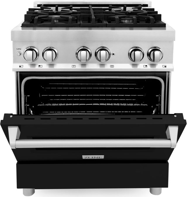 ZLINE 30" Stainless Steel Pro Style Dual Fuel Range with Black Matte Door-2