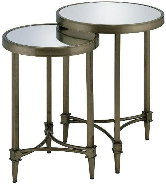 ACME Furniture Aditya Mirrored Top Nesting Table with Antique Brass Base-0