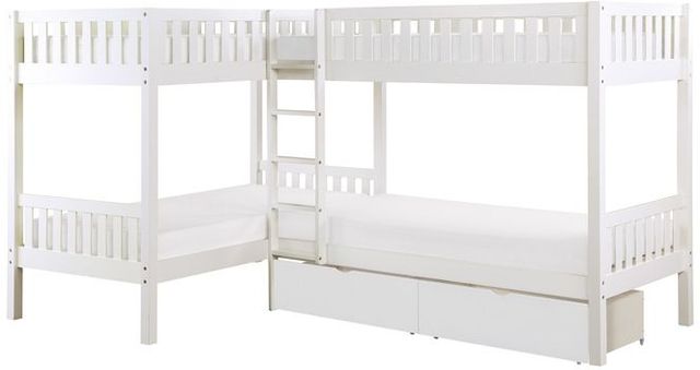 Homelegance® Galen White Youth Twin Corner Bunk Bed with Storage Boxes-0