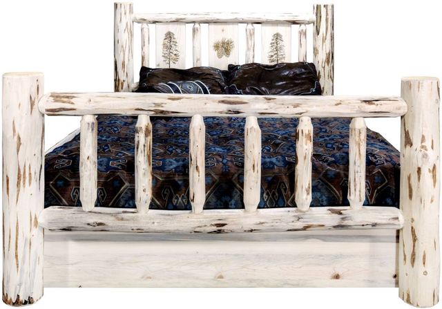 Montana Woodworks® Montana Collection Ready to Finish Full Storage Bed with Laser Engraved Pine Design-1