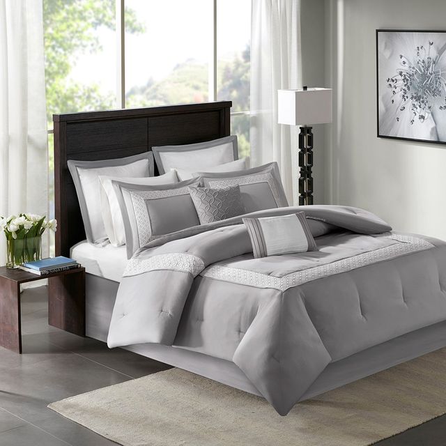 Olliix by Madison Park 8 Piece Grey King Stratford Comforter Set-0