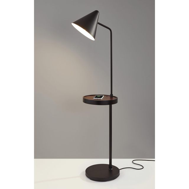 Adesso® Oliver Matte Black Adessocharge Task Shelf Floor Lamp-2