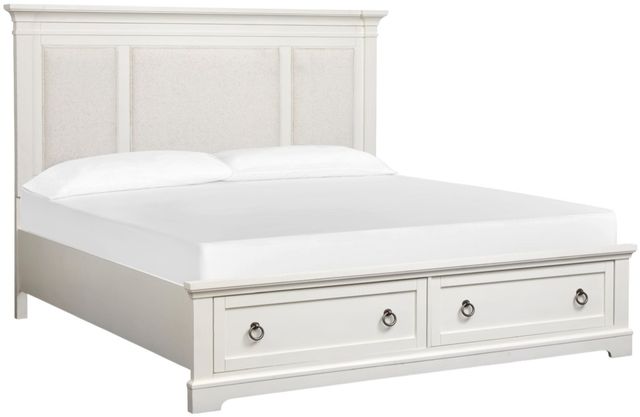 Magnussen Home® Kingston Whisper White Queen Panel Storage Bed with Upholstered Headboard-0