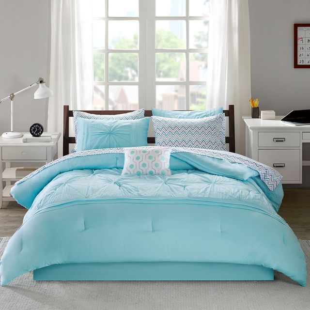 Olliix by Intelligent Design Toren Aqua Queen Embroidered Comforter and Sheet Set-0