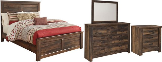 Signature Design by Ashley® Quinden 4-Piece Dark Brown Queen Panel Bed Set-0