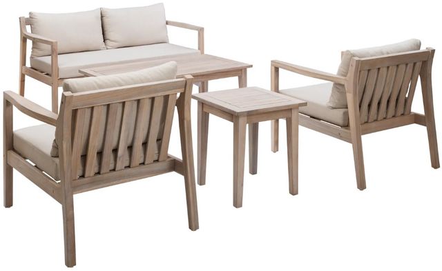 Svana 5-Piece Beige/Natural Fabric/Wood Outdoor Conversation Set-0