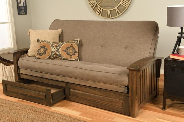 Kodiak Furniture Washington Linen Stone/Rustic Walnut Full Storage Futon with Mattress-1