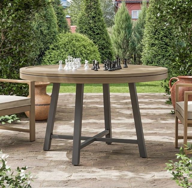 Furniture of America® Lyon Brown/Natural Wooden Outdoor Game Table with Black Base-3