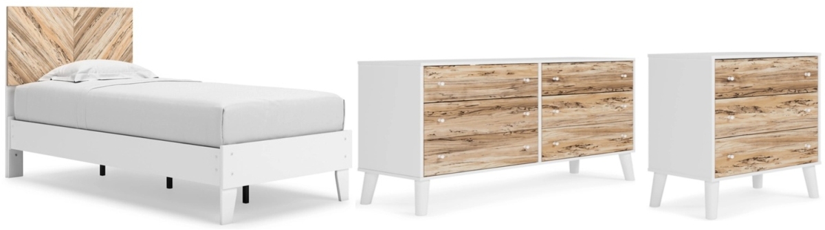 Signature Design by Ashley® Piperton 3-Piece Two-tone Brown/White Twin Panel Platform Bed Set